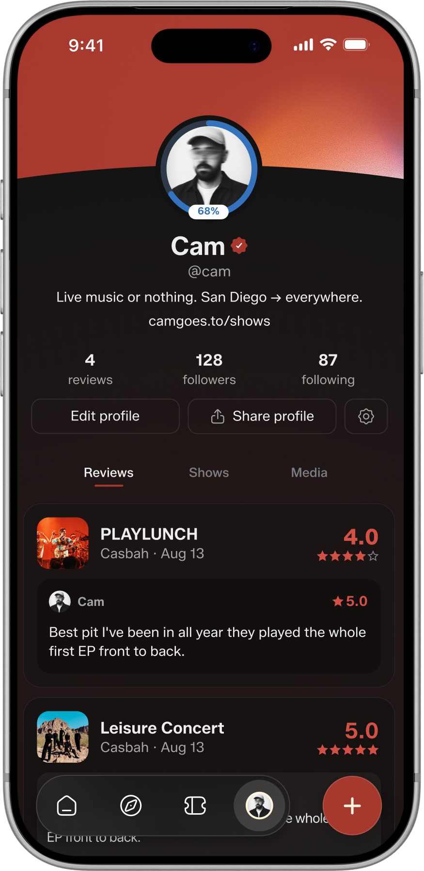 Your PostShow profile with reviews and followers.