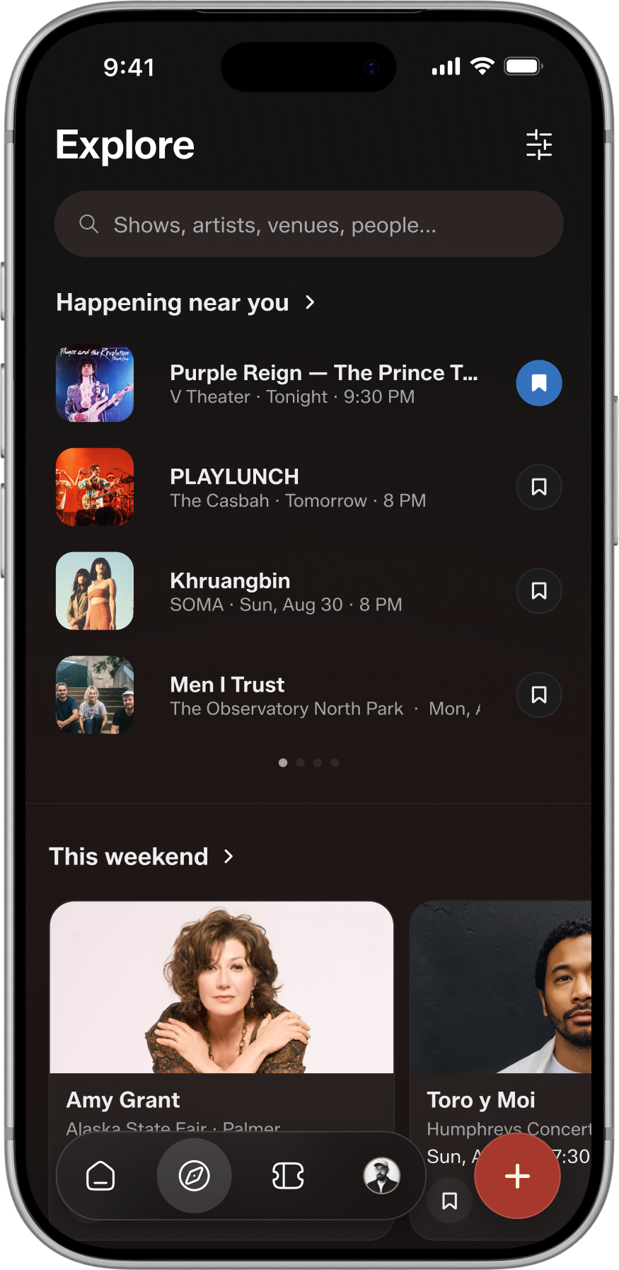 Explore live shows and artists near you.
